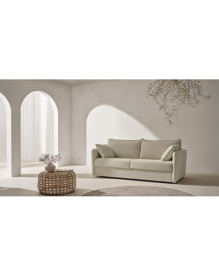 Canapé convertible Rapido couchage quotidien matelas 16 cm Carmona - tissu beige - vue de face - 1