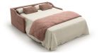 Canapé convertible compact avec poches accoudoirs Ronda - tissu rose - vue déplier