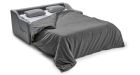 Canapé convertible compact avec poches accoudoirs Ronda - tissu gris - vue déplier