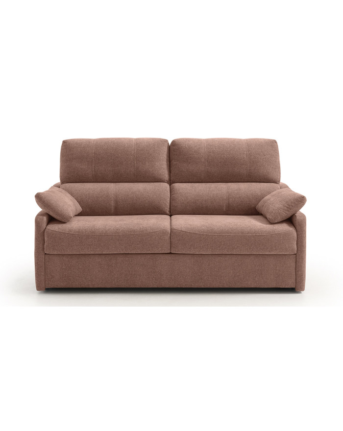 Canapé convertible compact avec poches accoudoirs Ronda - tissu rose - vue de face