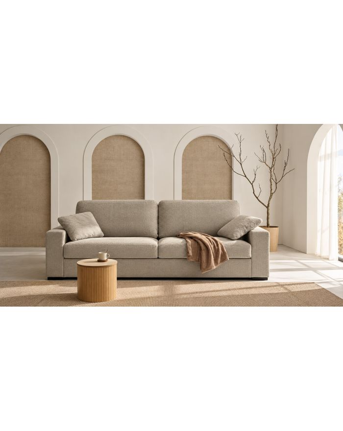 Canapé convertible Rapido matelas 16 cm personnalisable Baeza - tissu beige - vue de face
