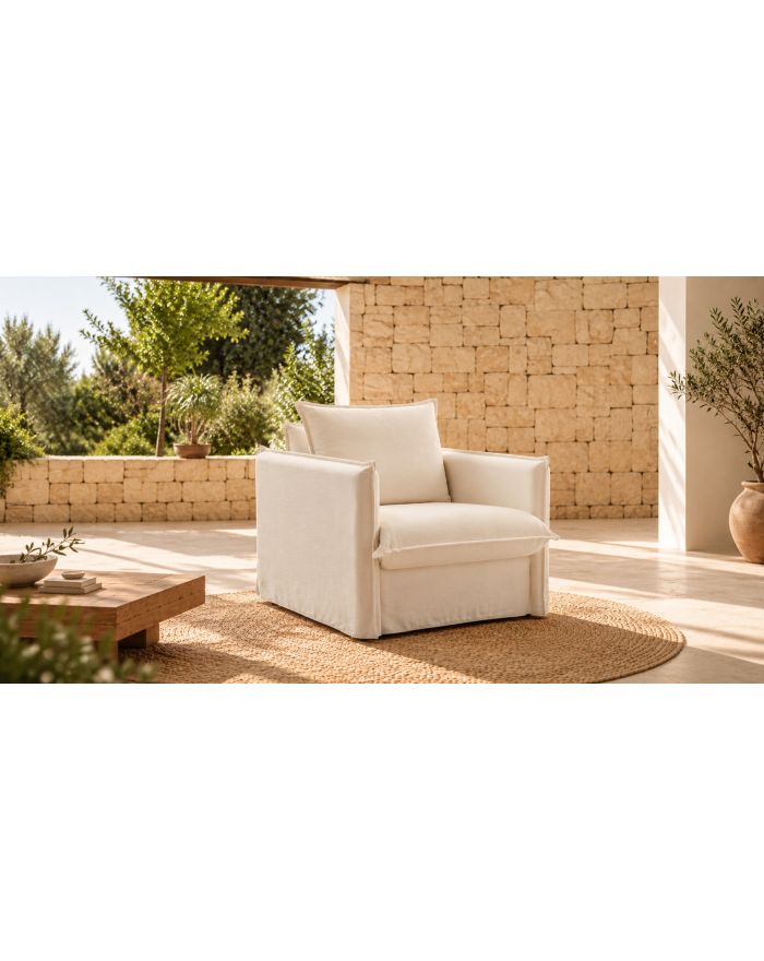 Fauteuil en lin 100% déhoussable Linum - vue de côté