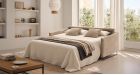 Canapé convertible dossier haut avec pieds luge Galeno - tissu beige velours - vue déplier - ambiance