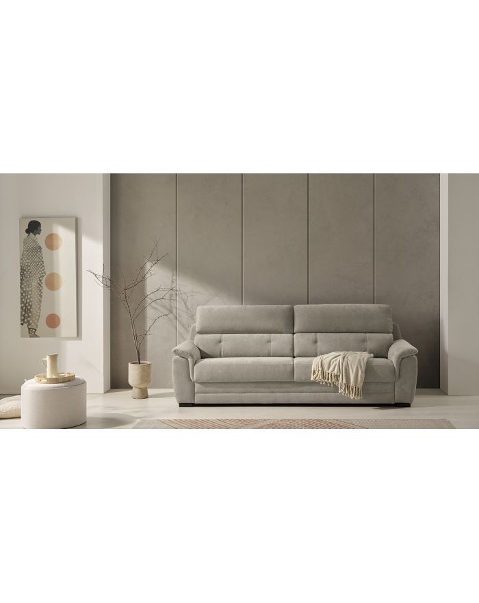 Canapé convertible Rapido avec cales-reins matelassées Velasco - tissu gris - vue de face 