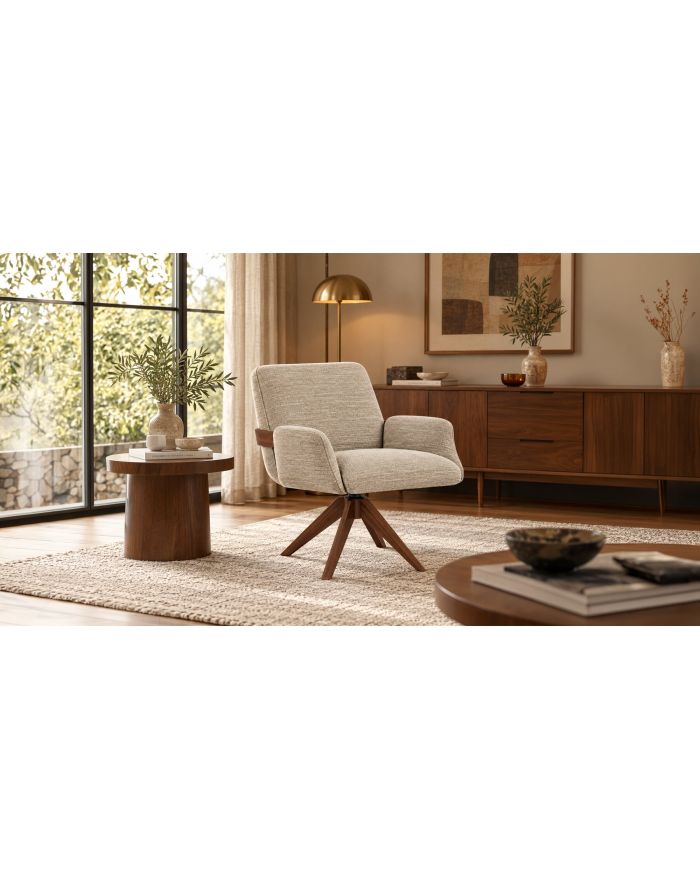 Chaise de repas avec accoudoirs Marceau - fond blanc - beige 