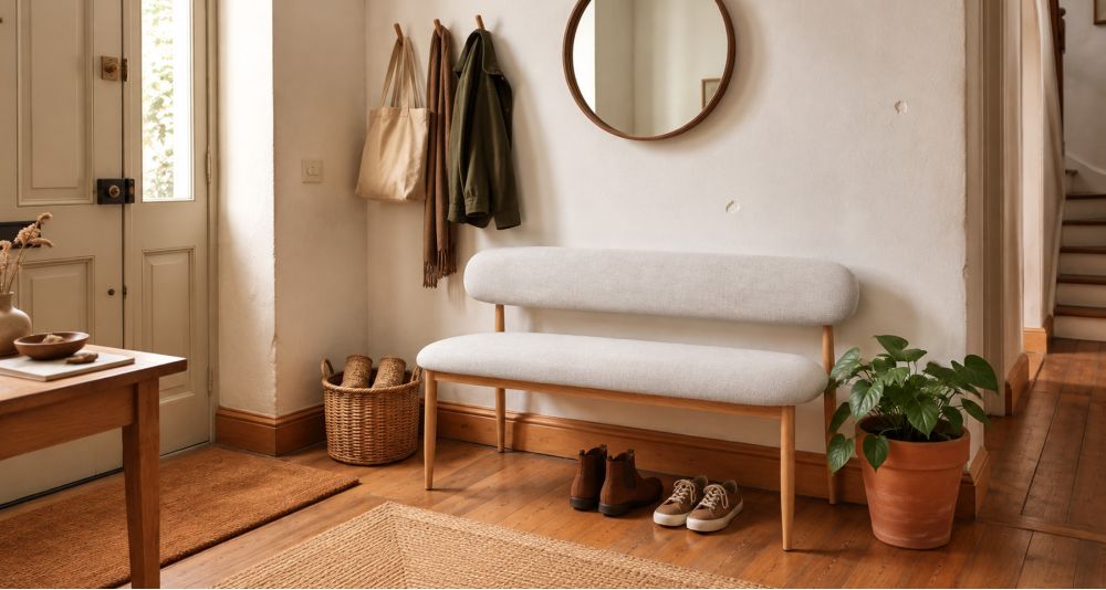 Banc 3 places avec dossier en tissu chiné Georgia
