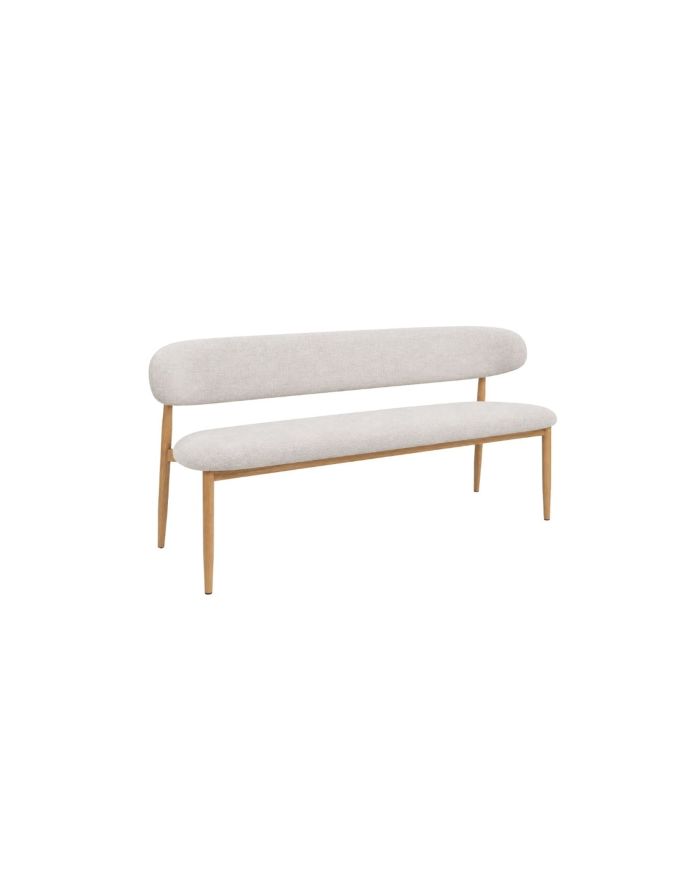 Banc 3 places avec dossier en tissu chiné Georgia - blanc - vue de côté - pieds bois clair 