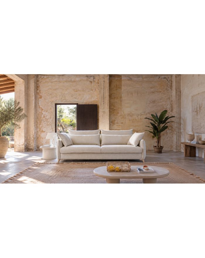 Canapé scandinave avec traversins Velvet - tissu blanc - vue de face