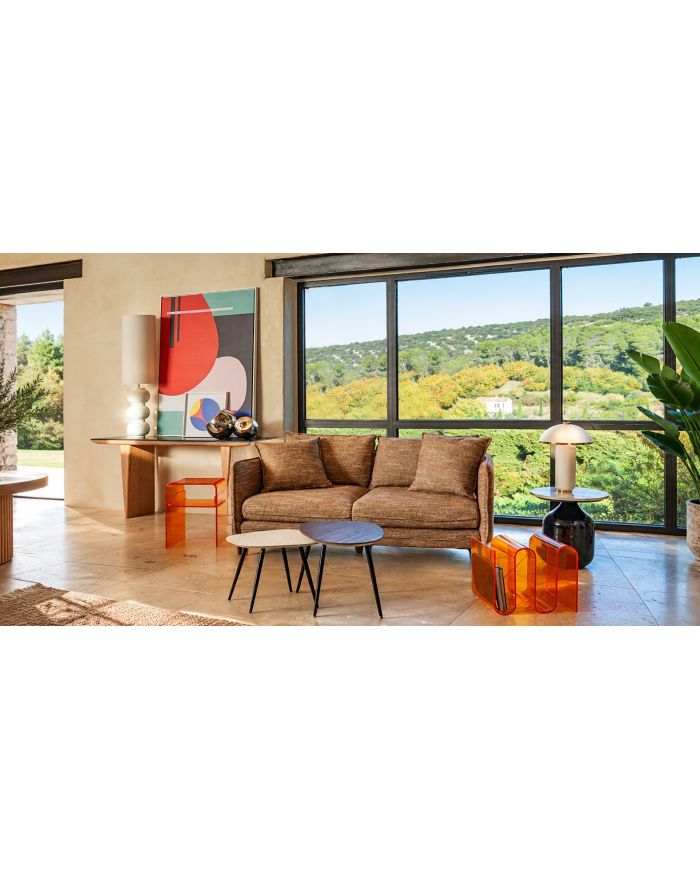 Canapé compact en tissu avec pieds en métal Modene - tissu marron - vue de face - 2 places 