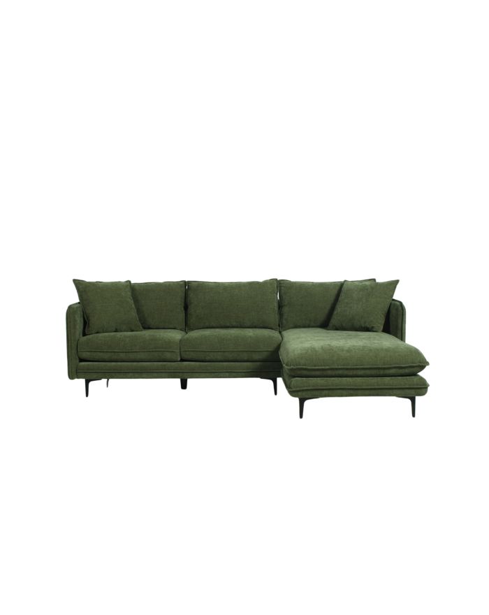 Canapé d'angle compact avec méridienne 128 cm Modene - tissu vert - vue de face