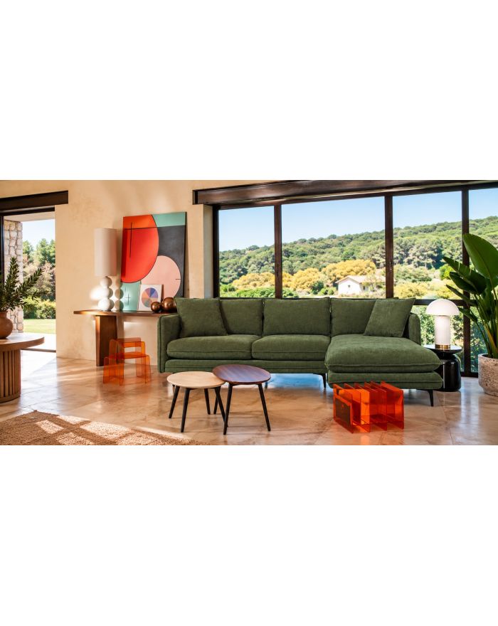 Canapé d'angle compact avec méridienne 128 cm Modene - tissu vert - vue de face