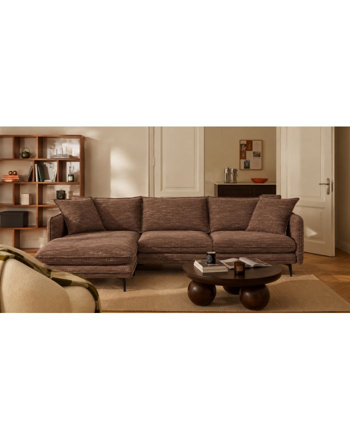 Canapé d'angle réversible avec pouf amovible Modene - tissu marron - vue de côté