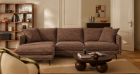 Canapé d'angle réversible avec pouf amovible Modene - Tissu marron - vue de face - ambiance