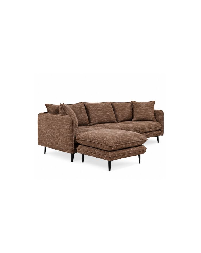 Canapé d'angle réversible avec pouf amovible Modene - tissu marron - vue de côté
