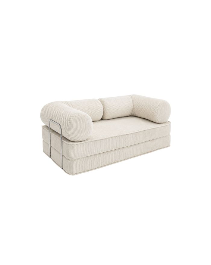 Canapé convertible 3 en 1 en velours côtelé Mova - Sofa 100 - Ecru - vue de côté - 1