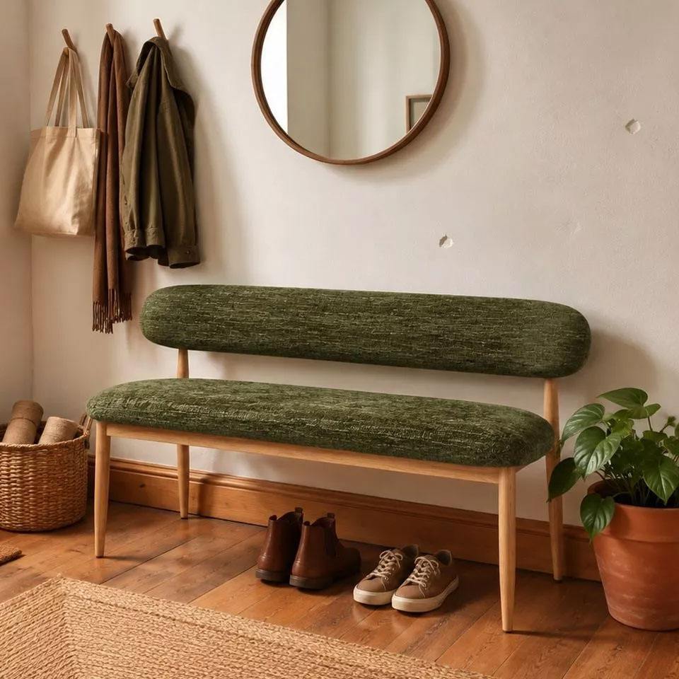 Banc Georgia en métal imittion bois et tissu plusieurs couleurs