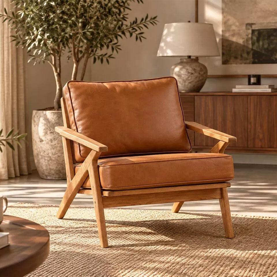 Fauteuil Adam en bois et simili-cuir