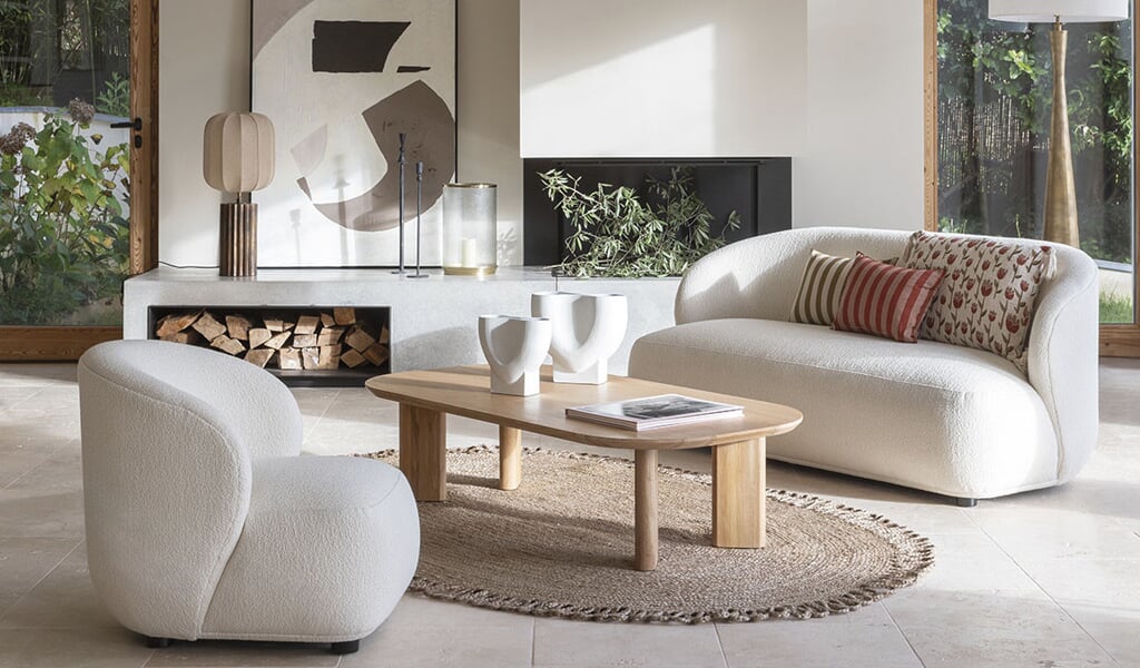 Canapé courbé Lisette - Blanc d'Ivoire