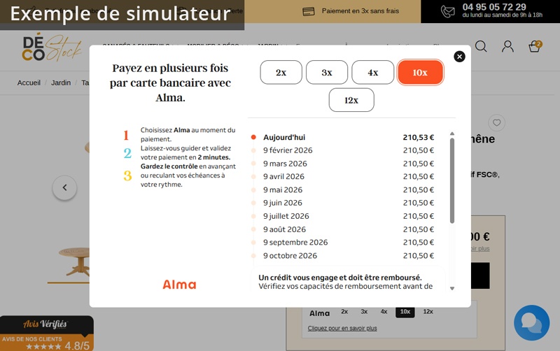 Simulateur de paiement Alma