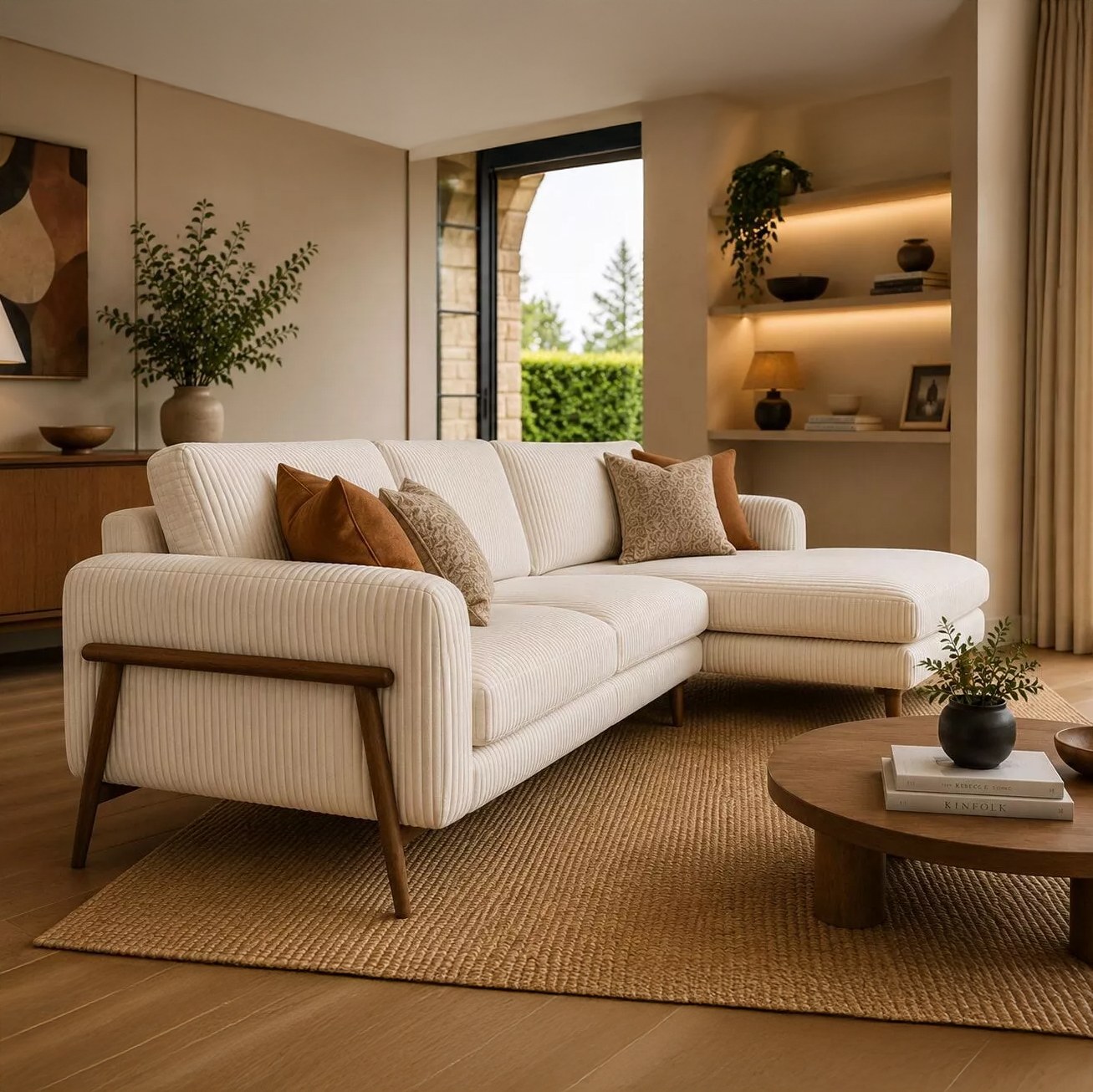 Canapé d'angle Rivano en tissu personnalisable
