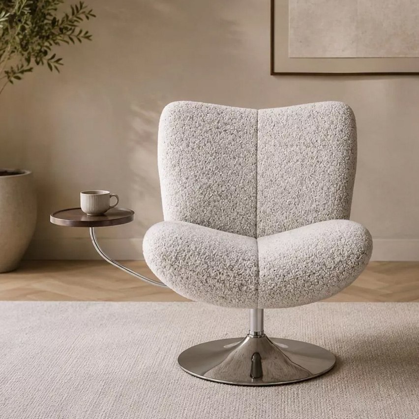 Fauteuil Nolan pivotant avec tablette ronde intégrée par Akante