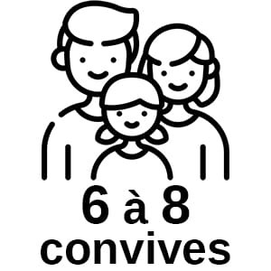 Largeur 95 / 145 / 195 x Profondeur 110 cm - Capacité 6/8 personnes - 3 Rallonges de 50 cm