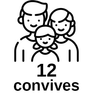 Largeur 95 / 145 / 195 / 245 / 295 x Profondeur 110 cm - Capacité 12 personnes - 5 Rallonges de 50 cm