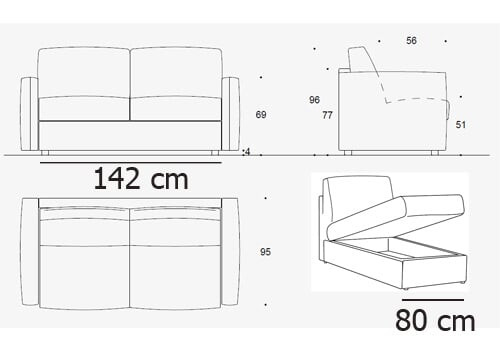 Canapé maxi 2P + méridienne (couchage 120)