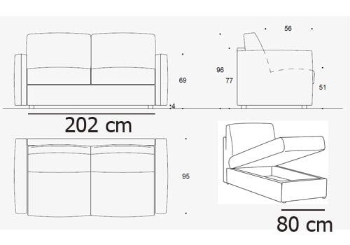 Canapé 4P + méridienne (couchage 180)