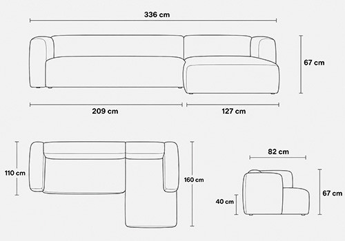 Canapé maxi 3 places - couchage 160 + méridienne