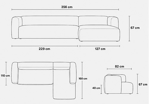 Canapé 4 places - couchage 180 + méridienne