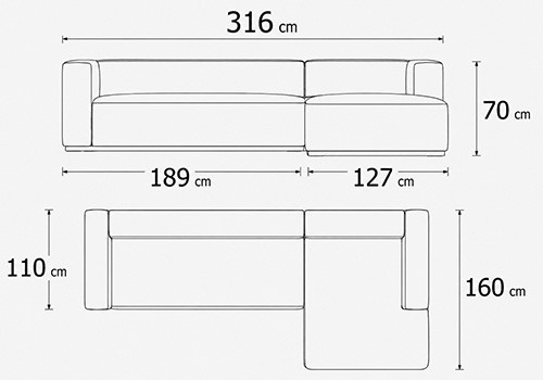 Canapé 3 places - couchage 140 + méridienne