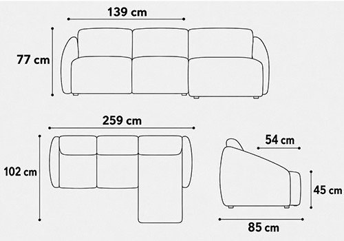 Canapé maxi 2 places - couchage 120 + méridienne