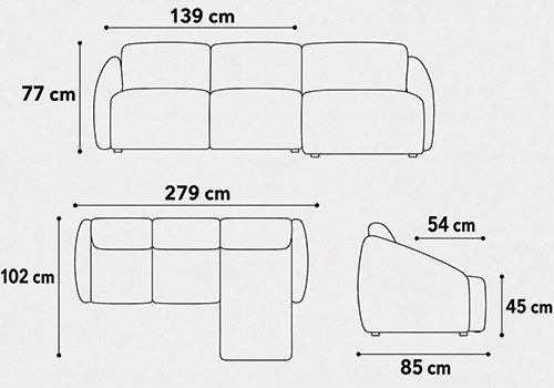 Canapé 3 places - couchage 140 + méridienne