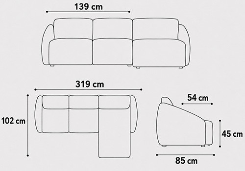 Canapé 4 places - couchage 180 + méridienne