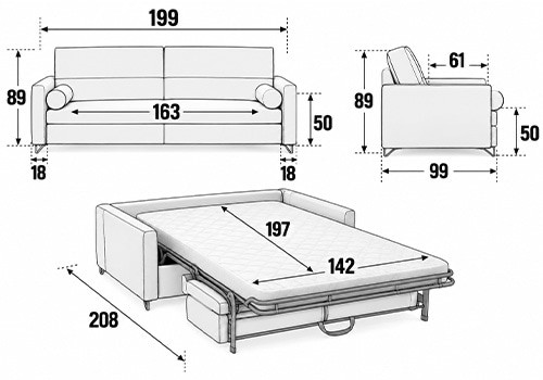 Canapé 3 places - Couchage 140