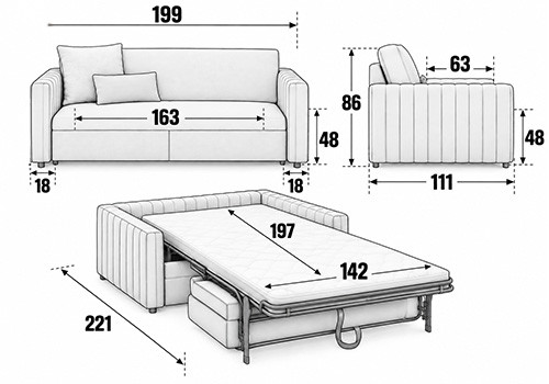 Canapé 3 Places - Couchage 140