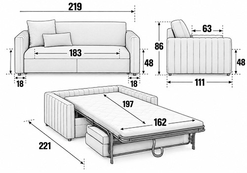 Canapé maxi 3/4 Places - Couchage 160