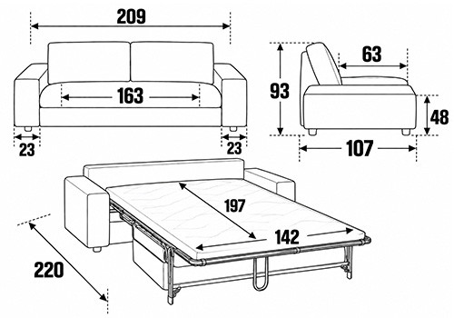 Canapé 3 Places - Couchage 140