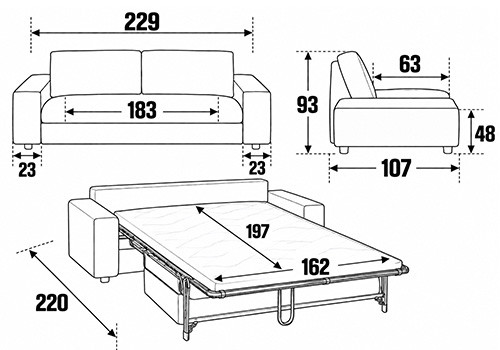 Canapé maxi 3/4 Places - Couchage 160