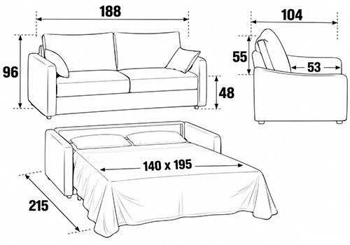 3 Places - Couchage 140