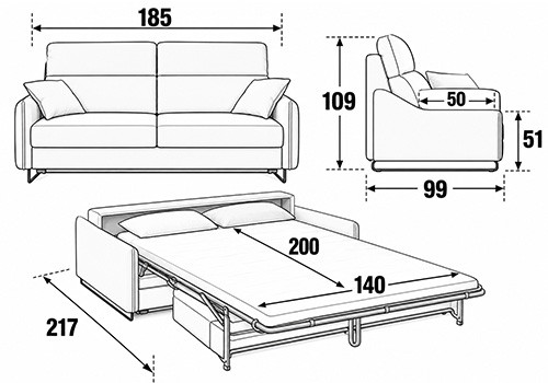 Canapé 3 Places - Couchage 140
